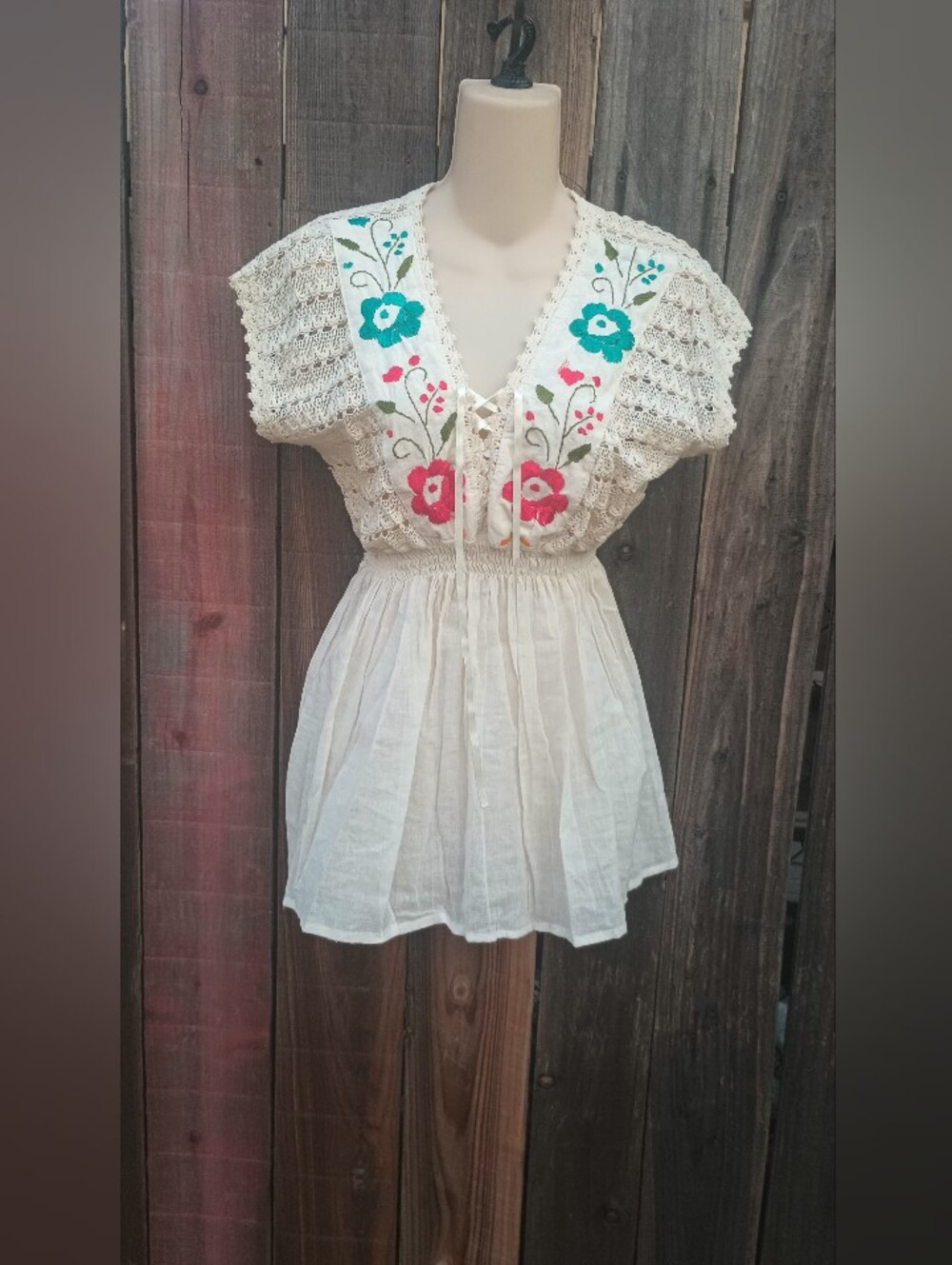 Authentic Mexican Crochet Embroidered Blouse